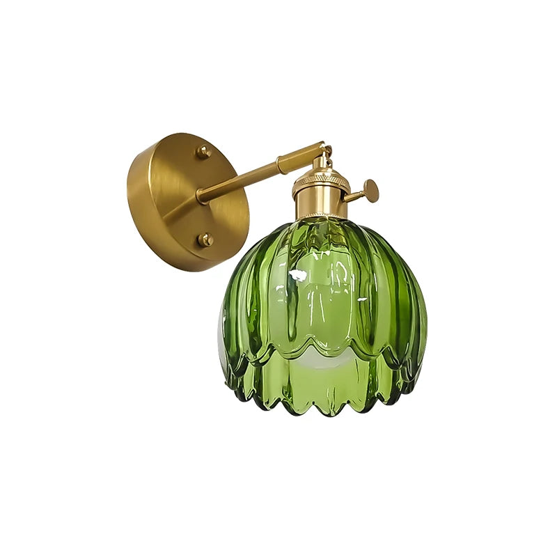 Vintage Ribbed Glass Battery Sconce, Green