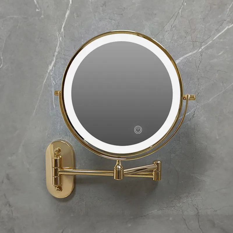 Folding Wall Makeup Mirror, Double-Sided LED Magnifying