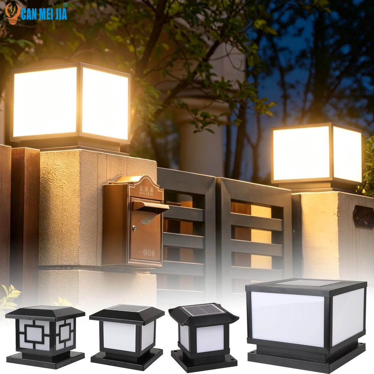 Solar Post Cap Lights, Remote Dimming Fence Column Lamp