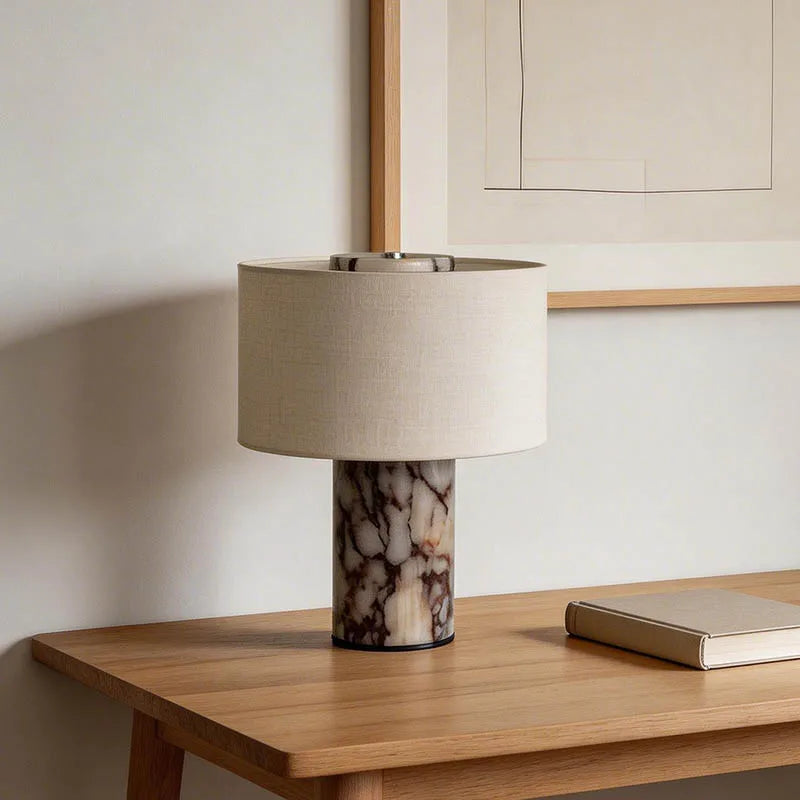 Rechargeable Marble Table Lamp with Fabric Shade