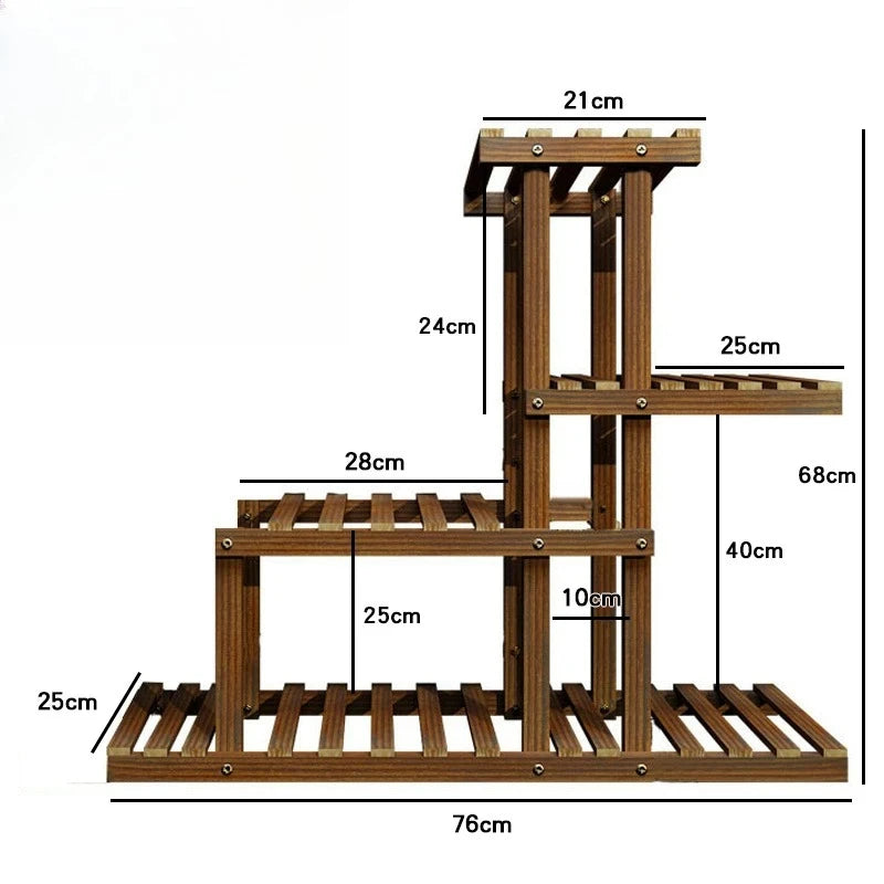 Mid-Century Ladder Plant Stand, Wooden Flower Display Shelf