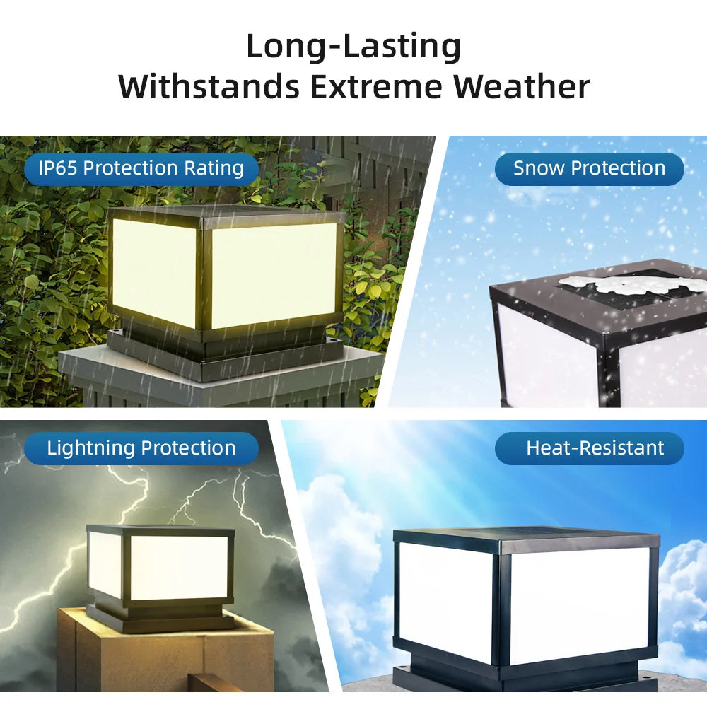 Solar Post Cap Lights, Remote Dimming Fence Column Lamp