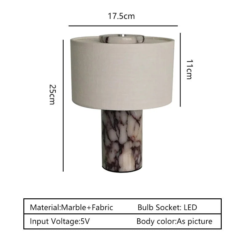 Rechargeable Marble Table Lamp with Fabric Shade