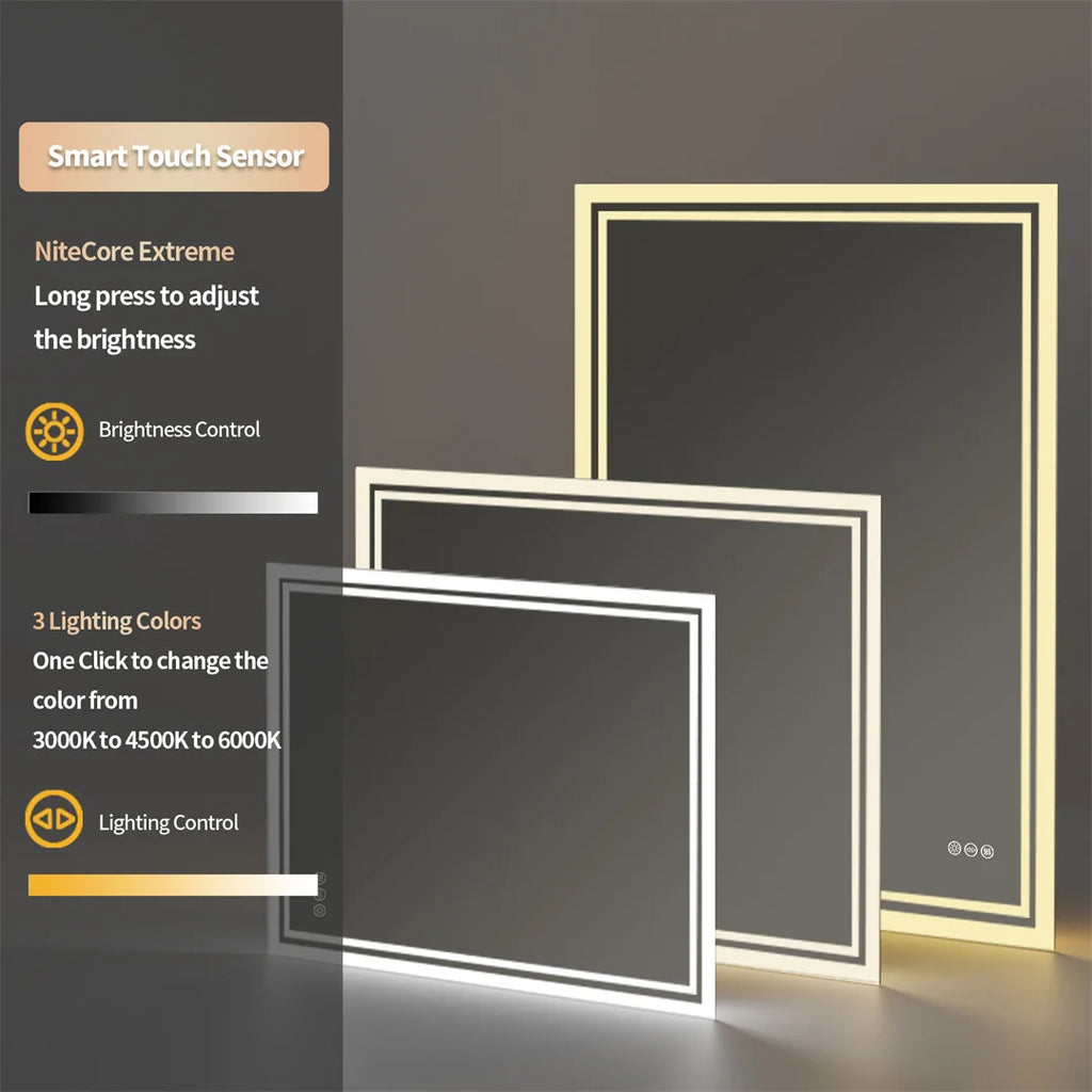 Backlit LED Bathroom Mirror, Anti-Fog Dimmable in 3 Sizes