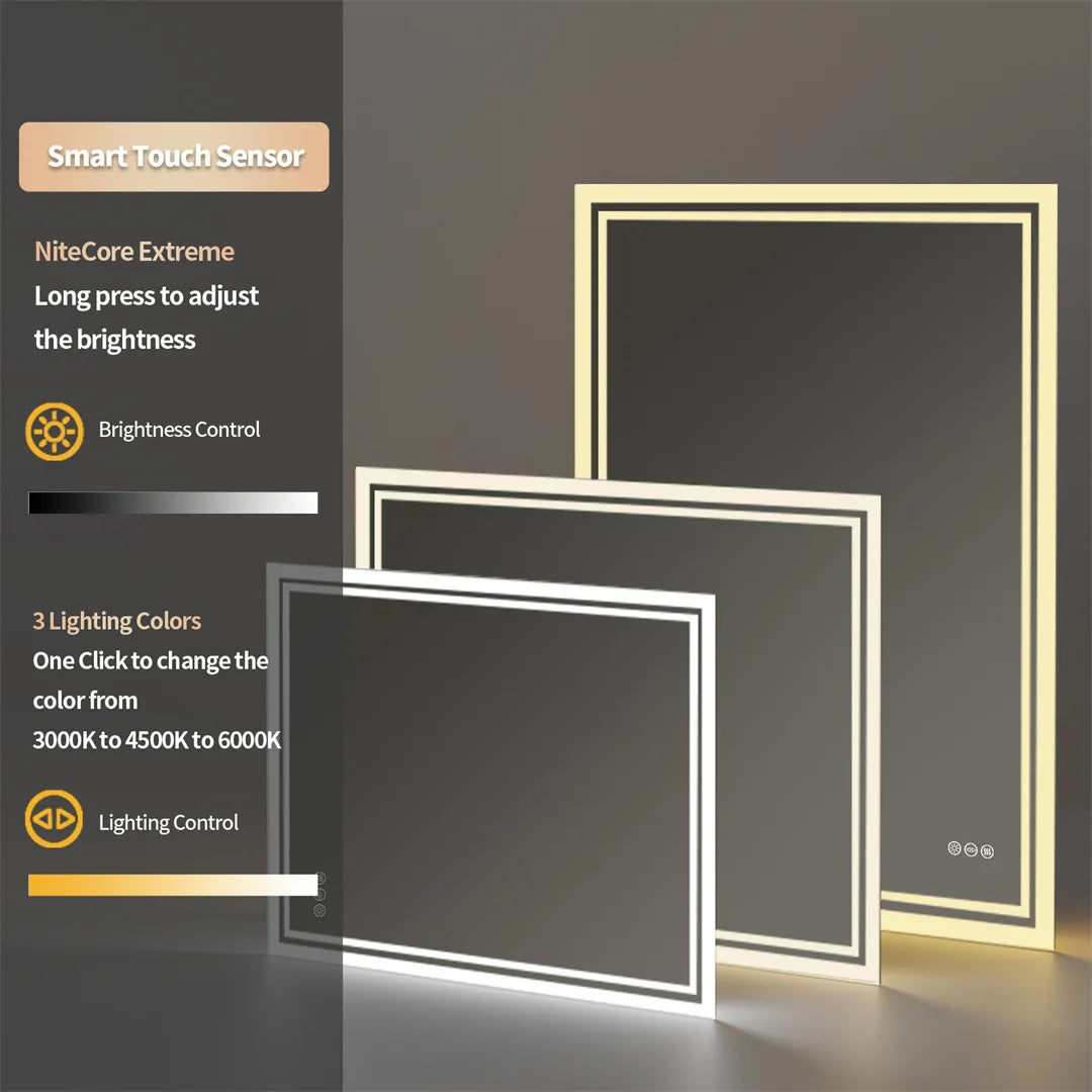 Backlit LED Bathroom Mirror, Anti-Fog Dimmable in 3 Sizes
