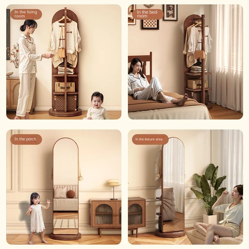 Rotating Mirror with Coat Rack, Entryway Hallway Organiser