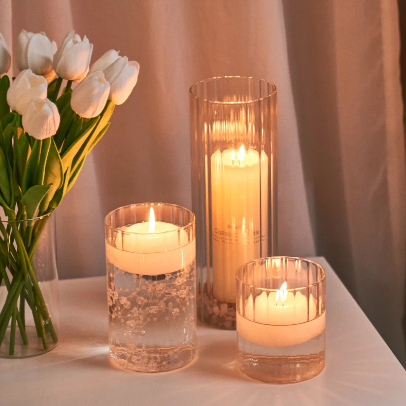 Ribbed Cylinder Glass Candle Holder