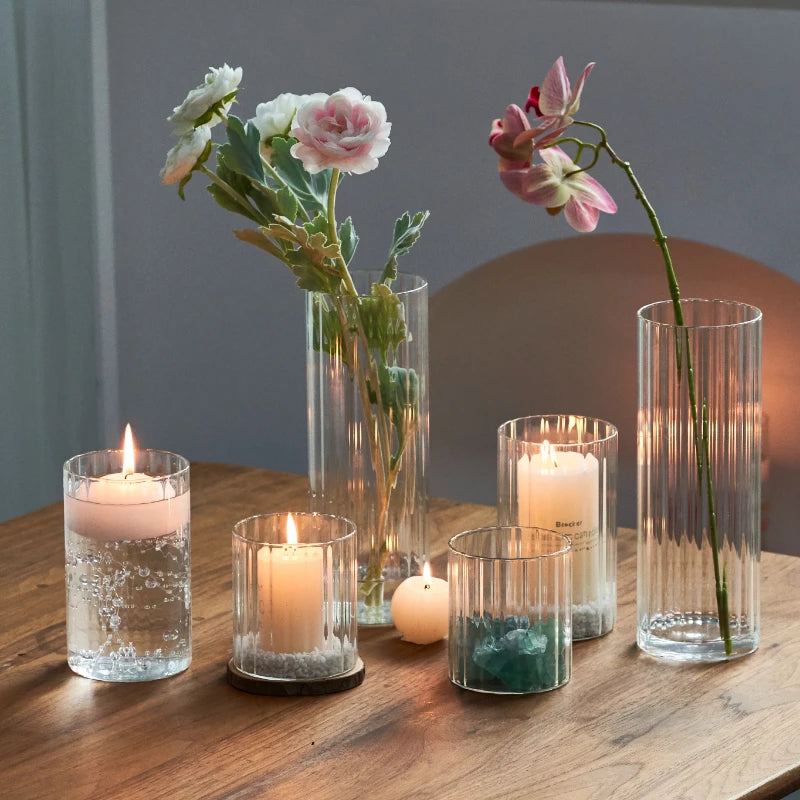 Ribbed Cylinder Glass Candle Holder