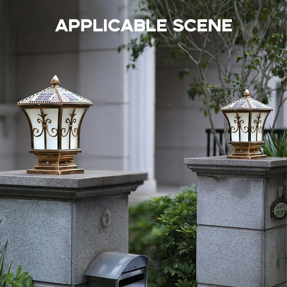 Round Solar Post Lamp, 3-Colour Remote Gate & Pillar Light