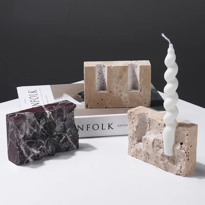 Travertine and Marble Taper Candle Holder