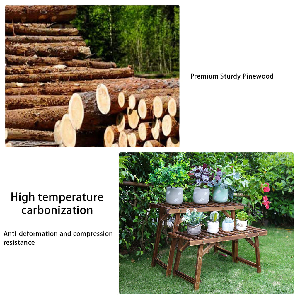 Corner Plant Display Rack, 3 Stepped Wood Stands for Pots
