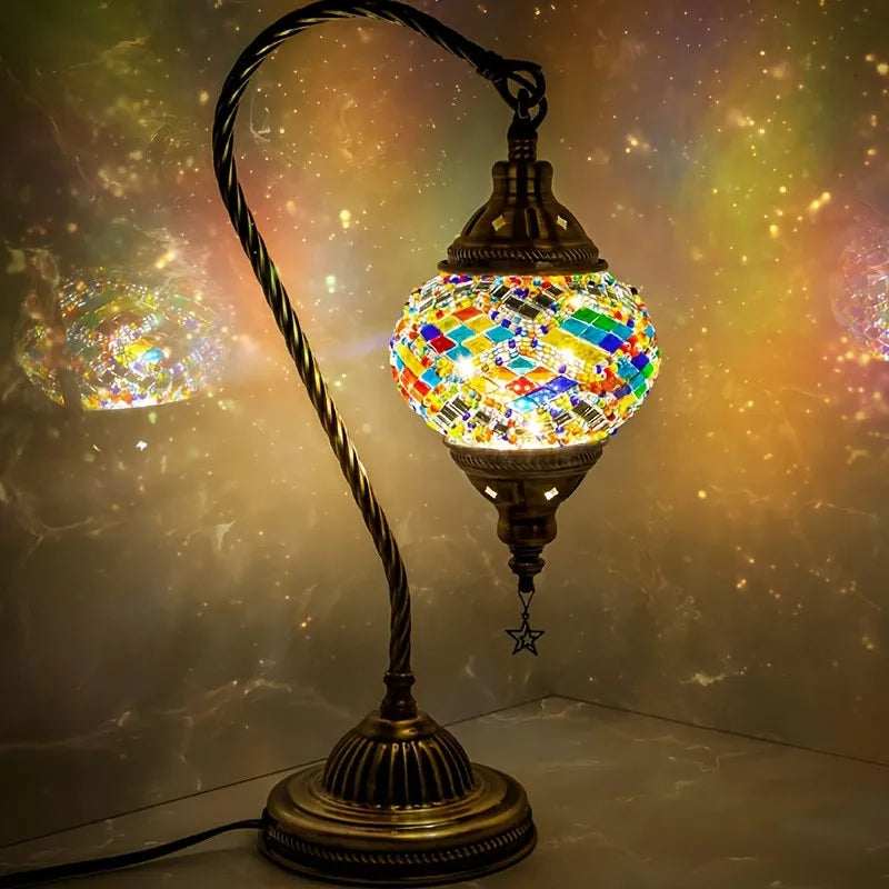 Turkish Mosaic Glass Lamp, Handmade Swan Table Light