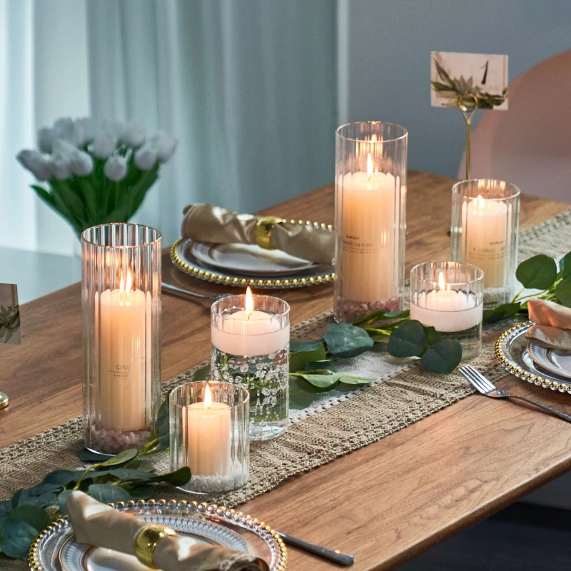 Ribbed Cylinder Glass Candle Holder