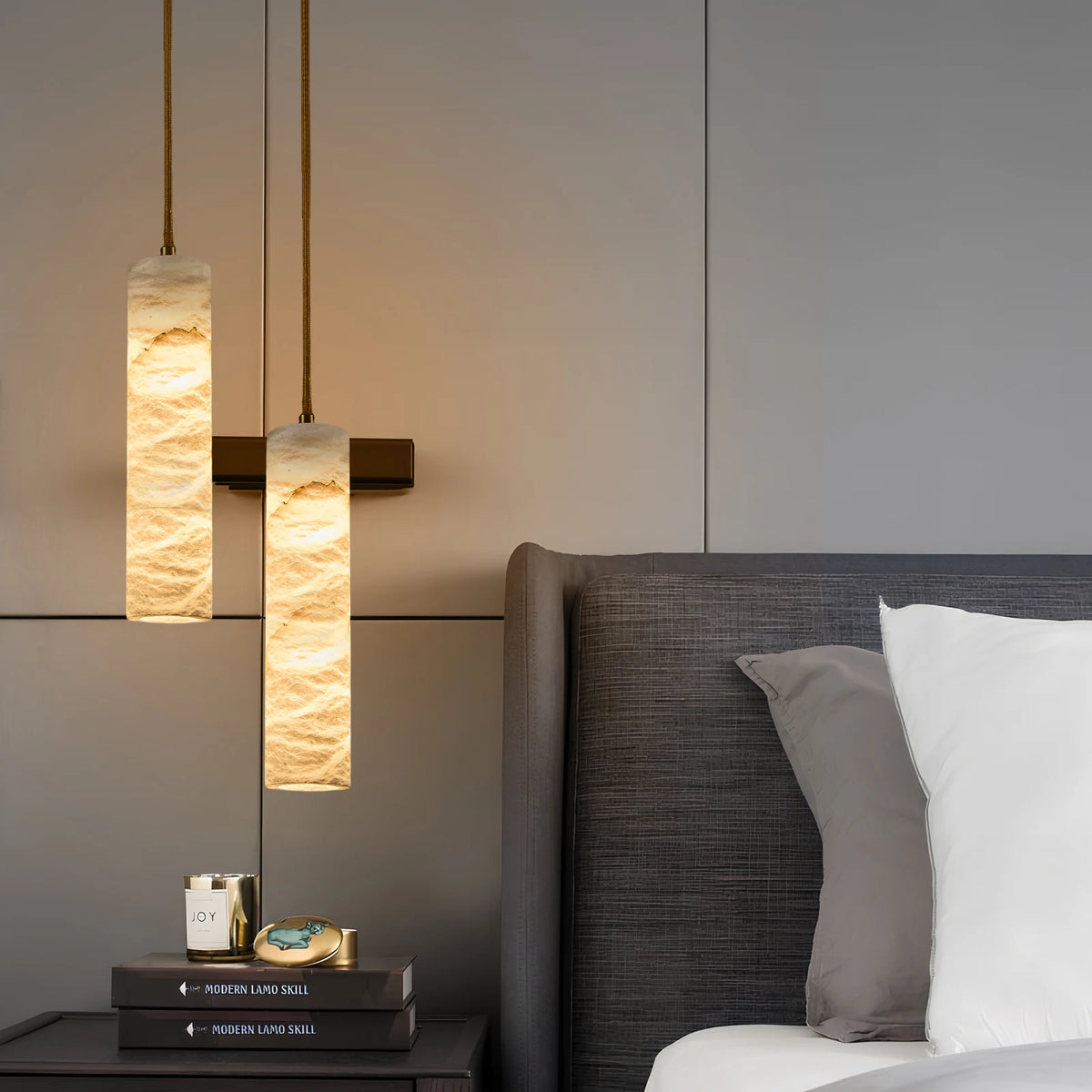 Alabaster & Brass Pendant, Natural Marble Ceiling Light