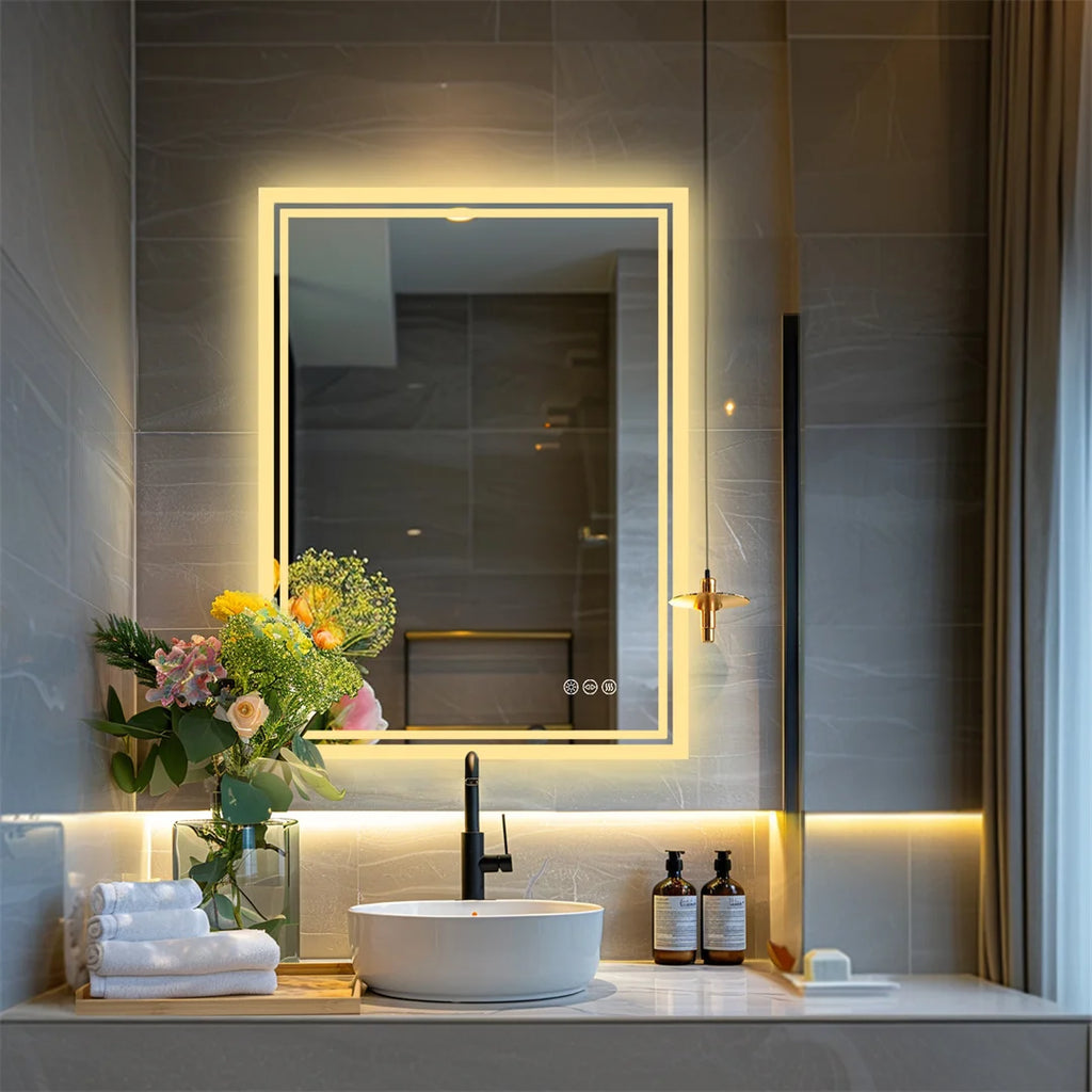 Backlit LED Bathroom Mirror, Anti-Fog Dimmable in 3 Sizes