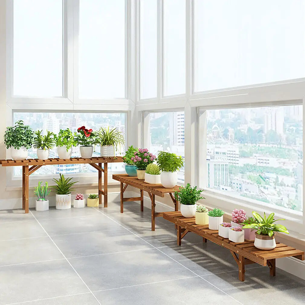 Corner Plant Display Rack, 3 Stepped Wood Stands for Pots