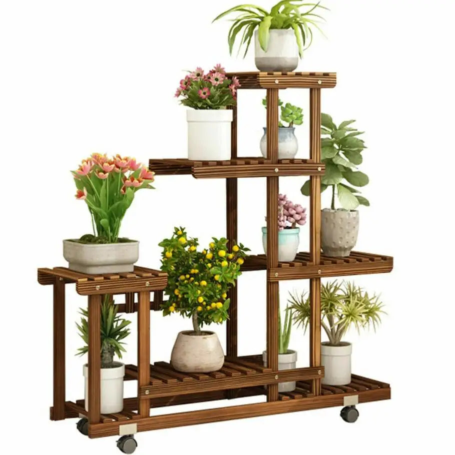 Multi-Tier Pine Plant Stand, 95x26x96cm Flower Pot Rack