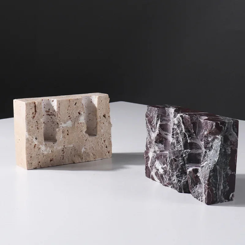 Travertine and Marble Taper Candle Holder