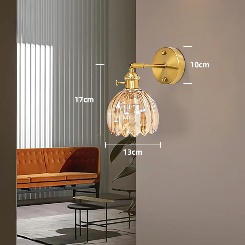 Vintage Ribbed Glass Battery Sconce, Amber