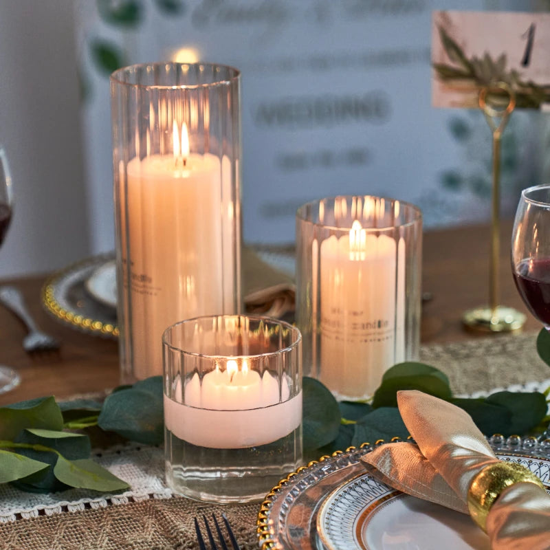 Ribbed Cylinder Glass Candle Holder