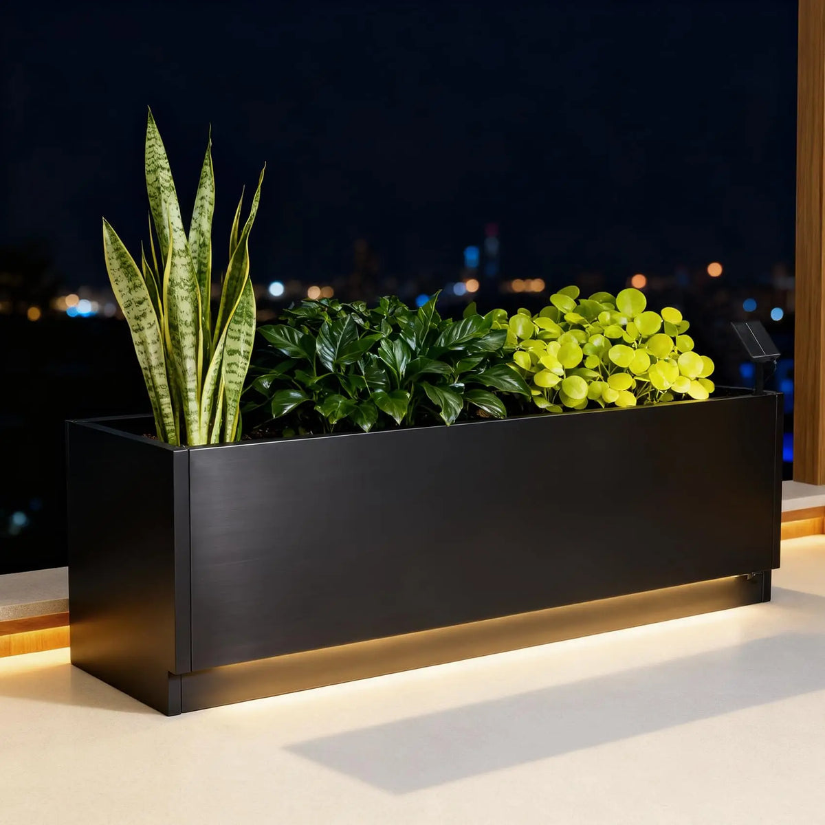 47x16in LED Planter Box, Raised Steel Garden Bed with Lights