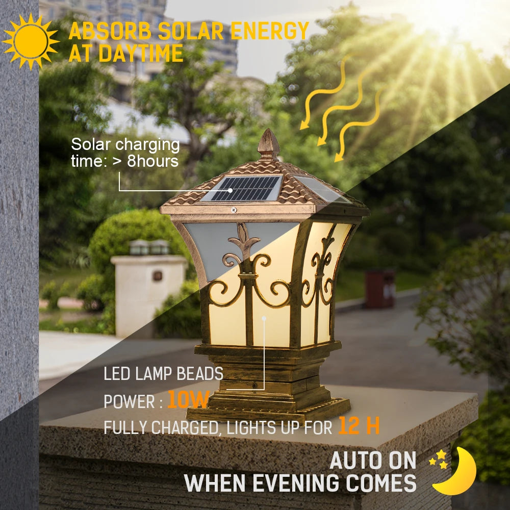 Round Solar Post Lamp, 3-Colour Remote Gate & Pillar Light