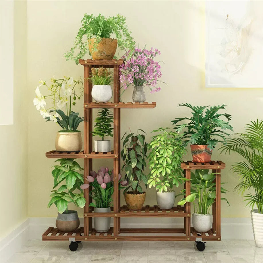 Multi-Tier Pine Plant Stand, 95x26x96cm Flower Pot Rack