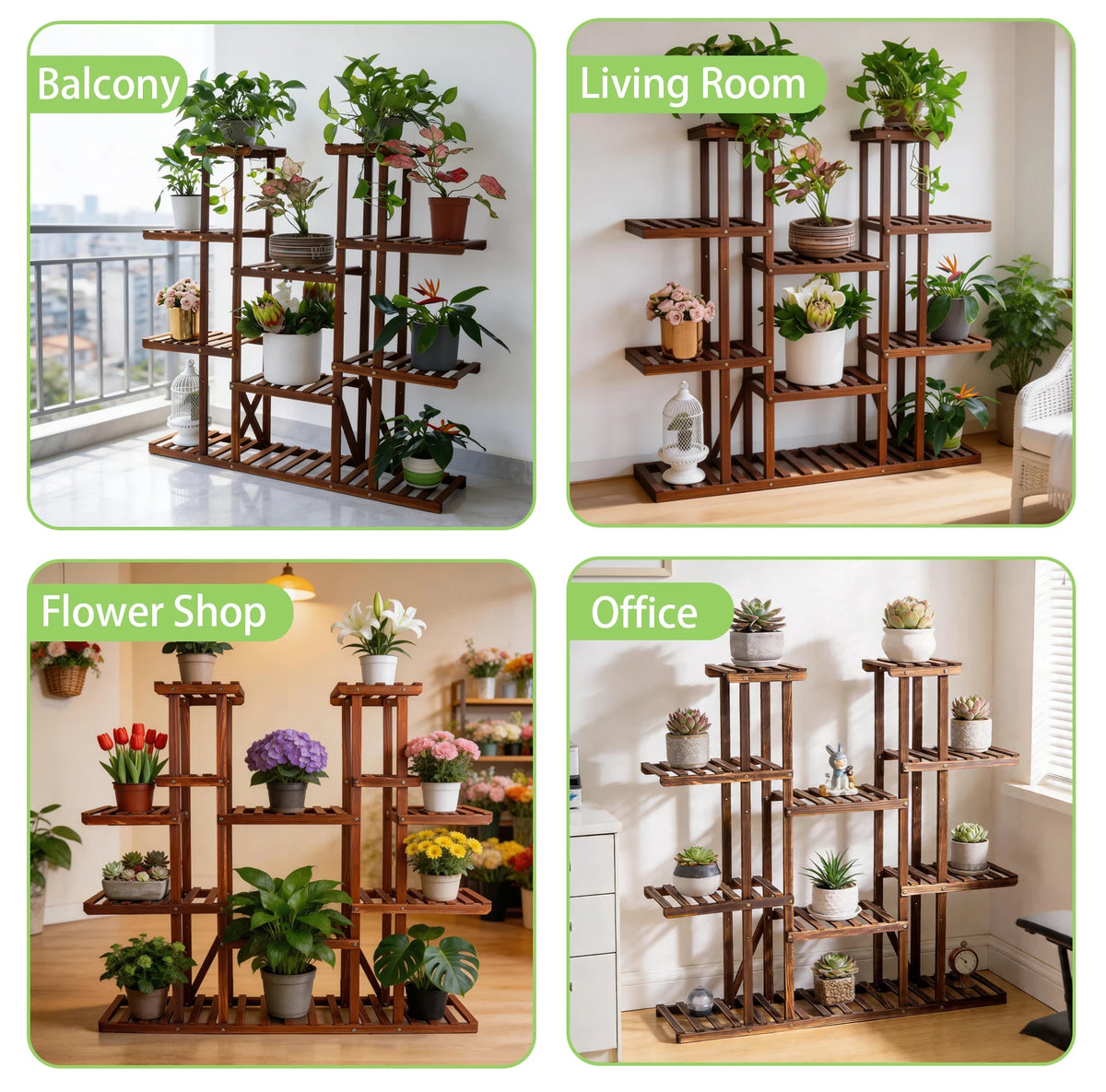 Large Pine Plant Shelf 46in, Multi-Tier Display Stand