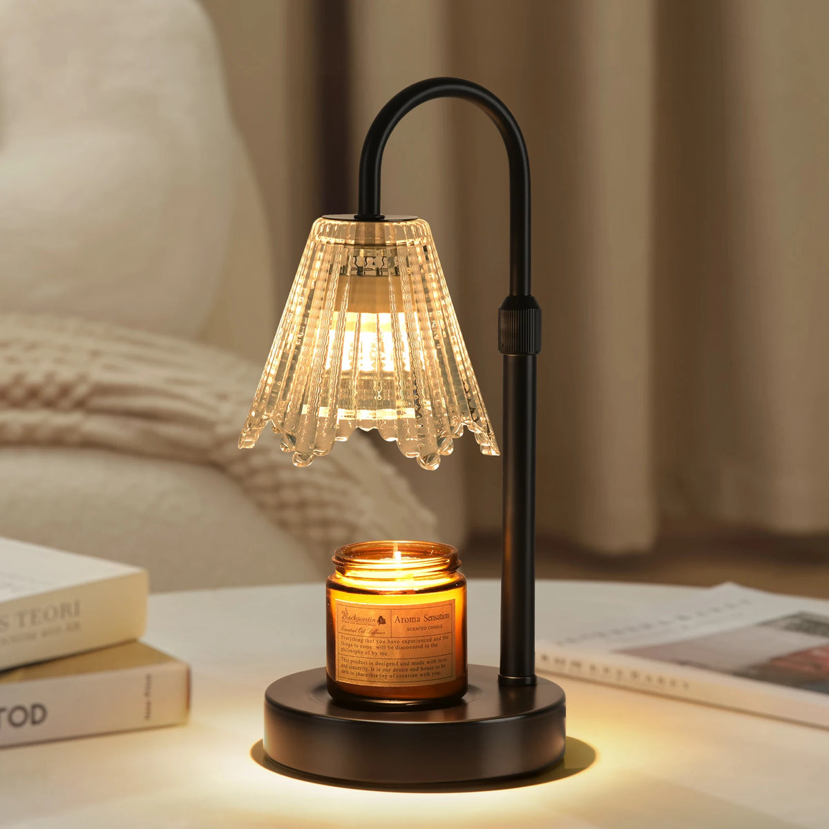 Dimmable Pleated Glass Candle Warmer Lamp