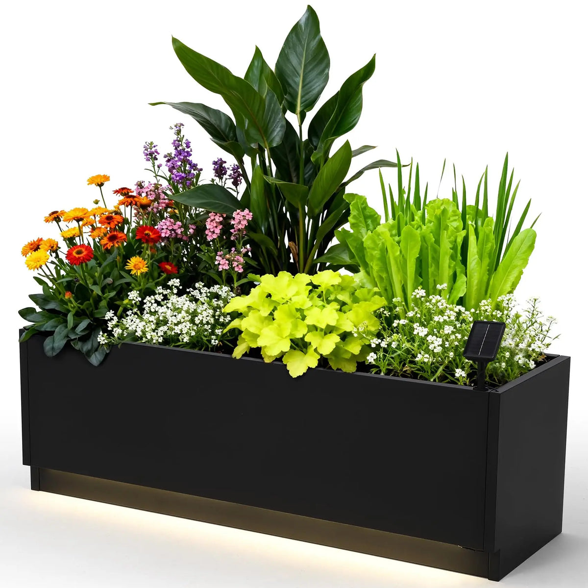 47x16in LED Planter Box, Raised Steel Garden Bed with Lights