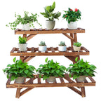 Corner Plant Display Rack, 3 Stepped Wood Stands for Pots