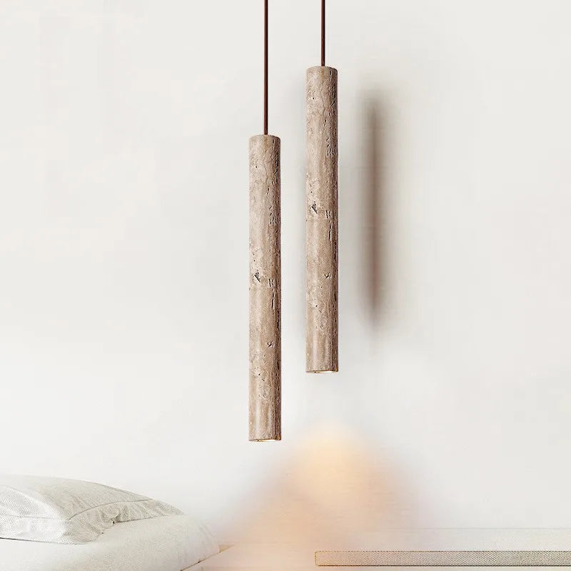 Travertine Cylinder Pendant, 30cm and 40cm Cave Stone Light