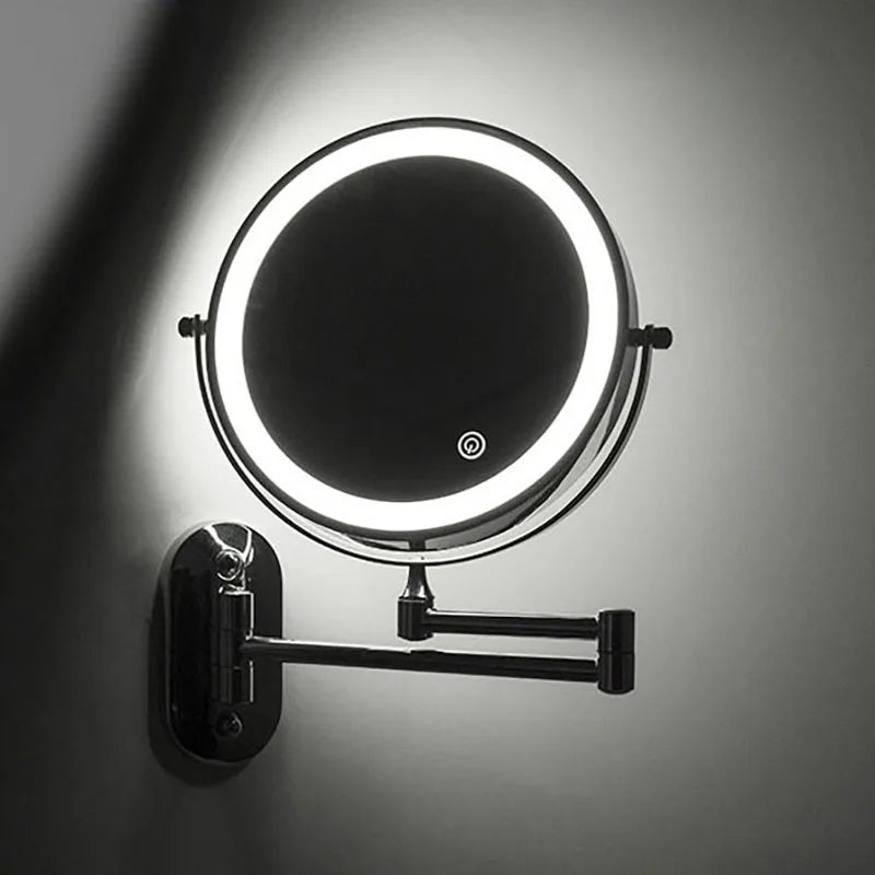 Folding Wall Makeup Mirror, Double-Sided LED Magnifying