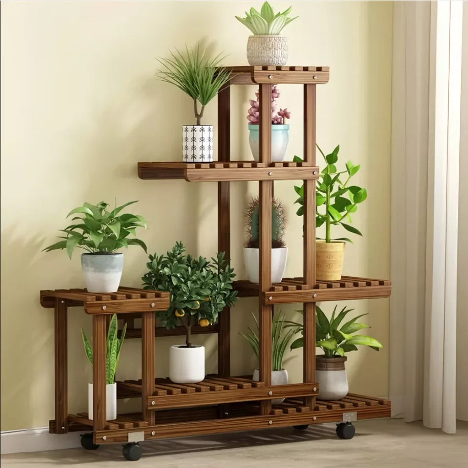 Multi-Tier Pine Plant Stand, 95x26x96cm Flower Pot Rack