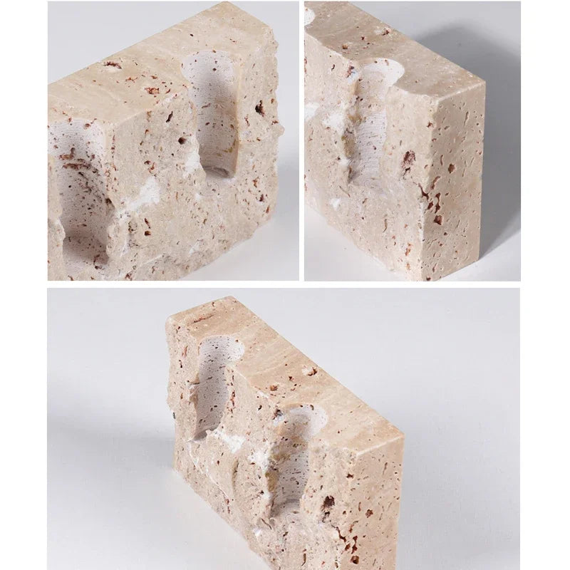 Travertine and Marble Taper Candle Holder