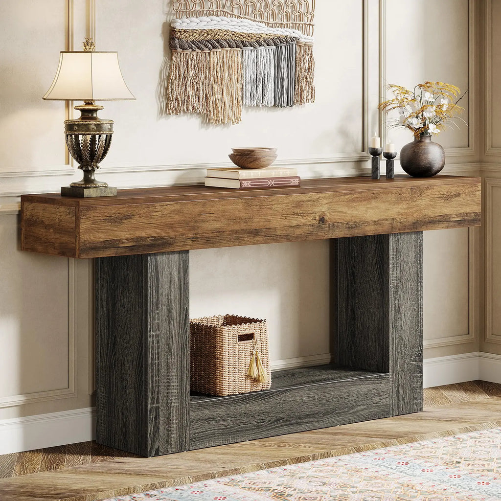63in Console Table, 2-Tier Farmhouse Entryway & Sofa Table