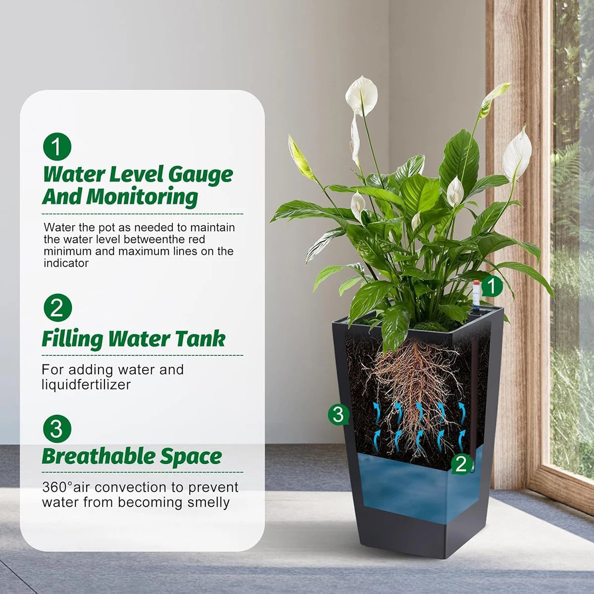 Large Outdoor Planters Set of 2, Tall Patio Pots with Drainage