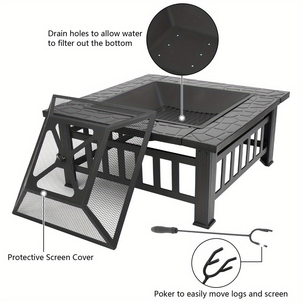 30in Rectangular Fire Pit with Roasting Pan, Wrought Iron