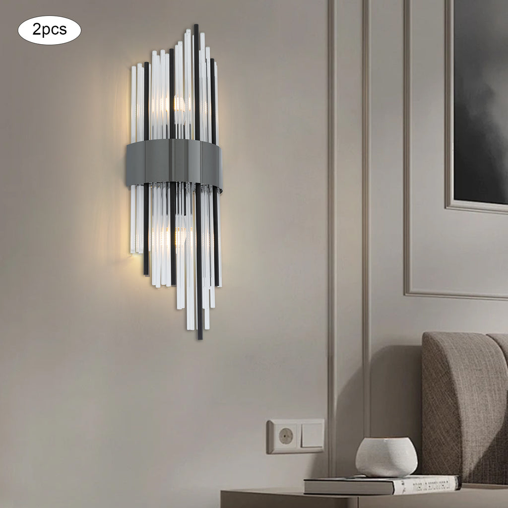 2-Light Black Wall Sconce, Modern Shell Shade Lamp