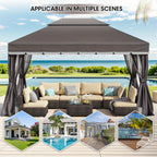 10x13ft Patio Gazebo, Double Roof with Netting & Curtains