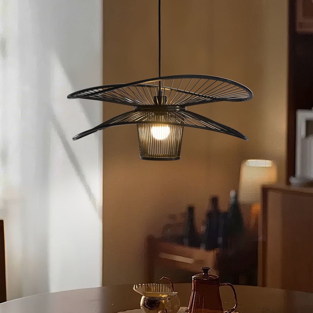 Dragonfly Bamboo Pendant Light, Woven Art Chandelier