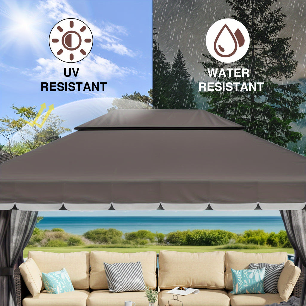 10x13ft Patio Gazebo, Double Roof with Netting & Curtains