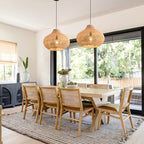 13.8in Caged Rattan Pendant Light, Coastal Woven Ceiling Light