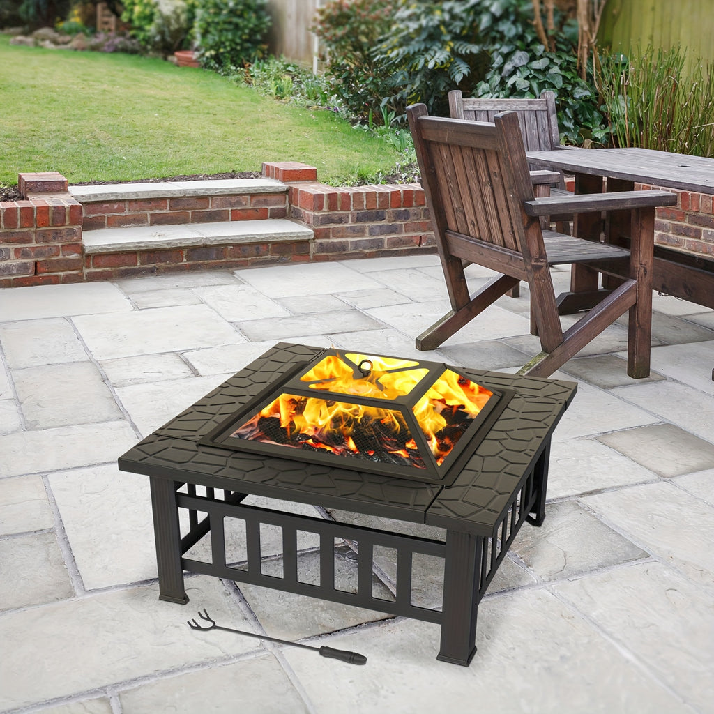 30in Rectangular Fire Pit with Roasting Pan, Wrought Iron