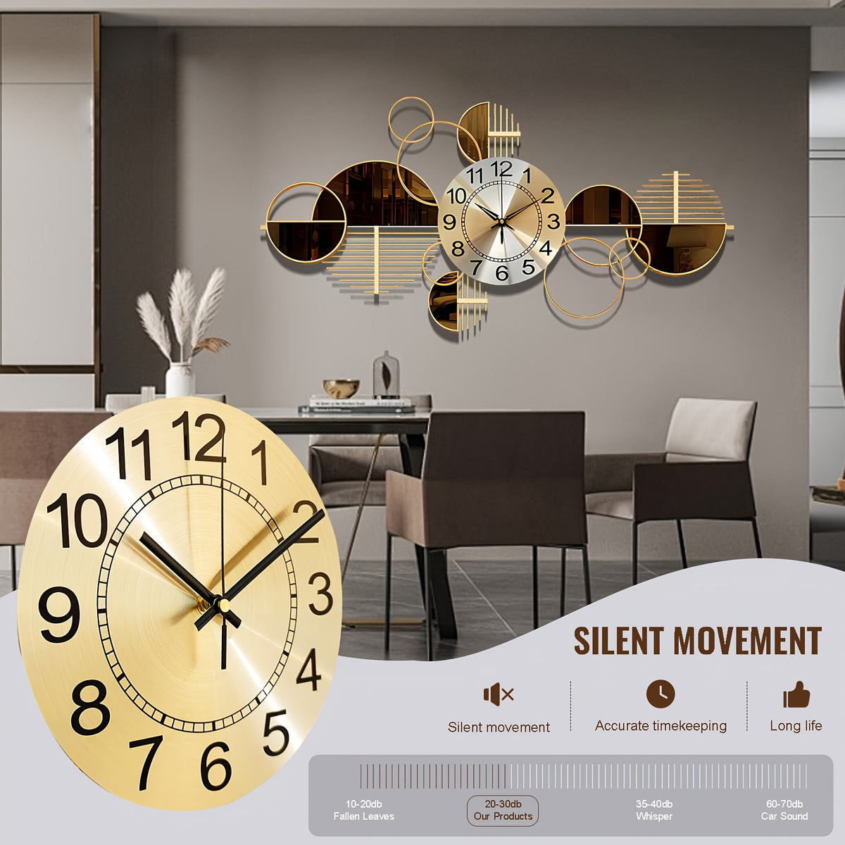 34x17in Metal Wall Clock, Silent 3D Wall Art Decor Clock