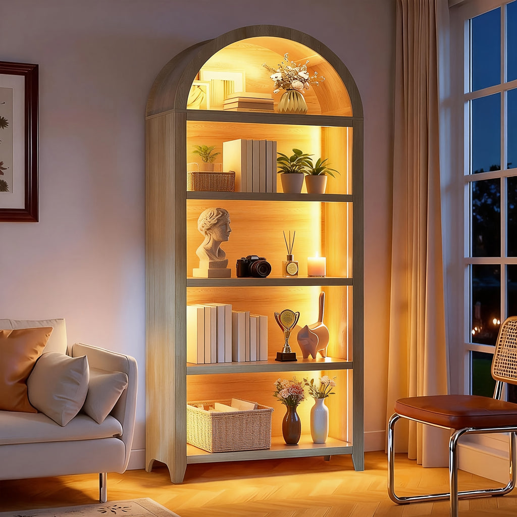 68.9in Arched Bookshelf, 5-Tier Open Storage Shelf