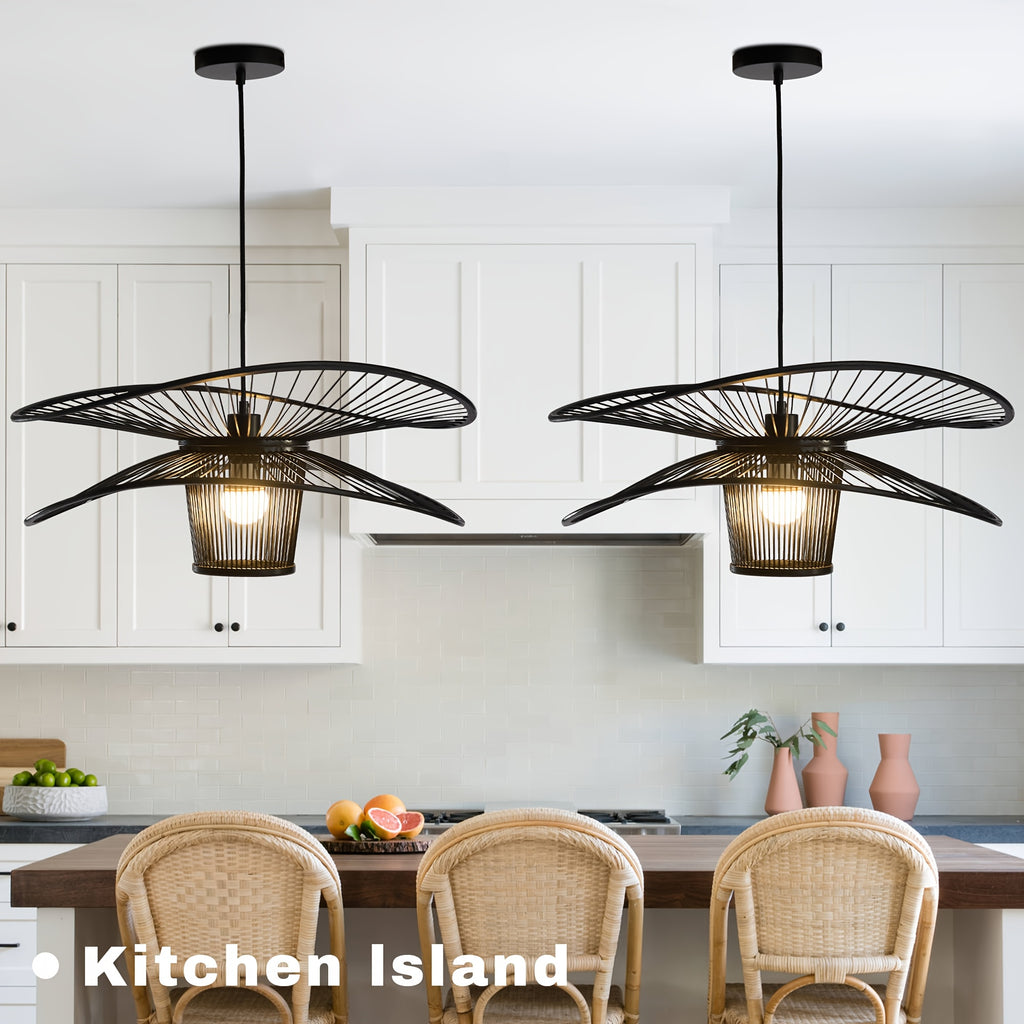 Dragonfly Bamboo Pendant Light, Woven Art Chandelier
