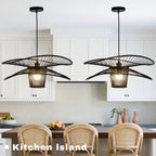 Dragonfly Bamboo Pendant Light, Woven Art Chandelier