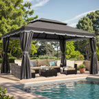 10x13ft Patio Gazebo, Double Roof with Netting & Curtains