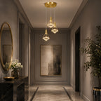 12in Gold Diamond Pendant Light, 3-Head Adjustable LED